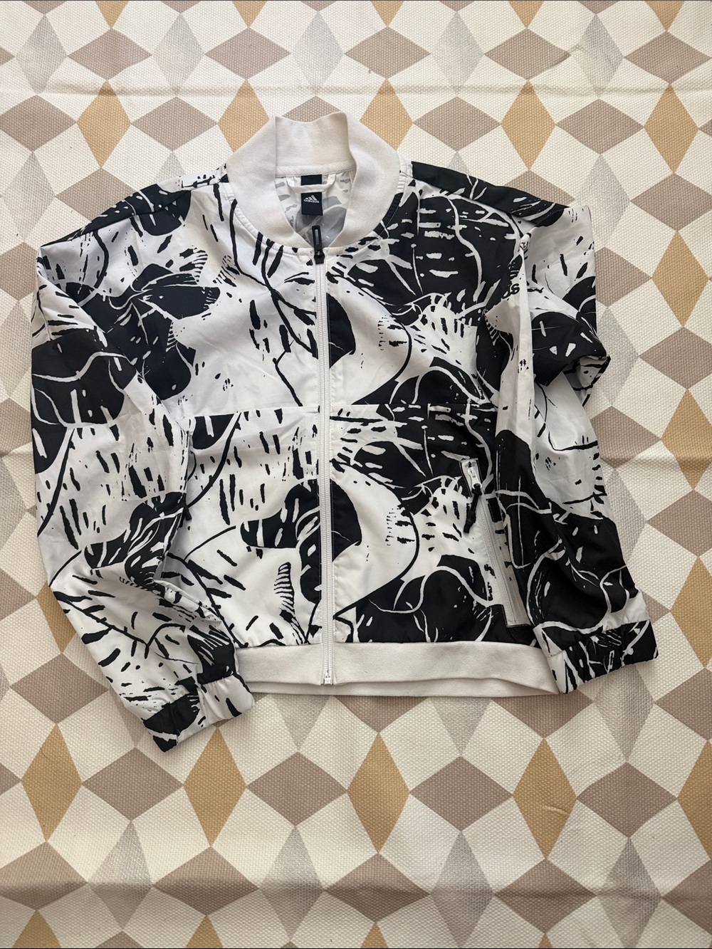 adidas Women’s Black & White Graphic Zip-Up Bomber Jacket